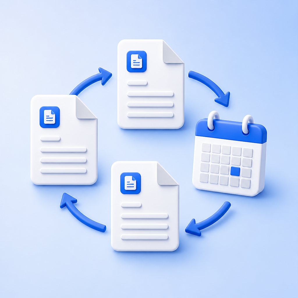 Invoices moving through a recurring schedule, representing the Scheduled Recurring Invoices add-on
